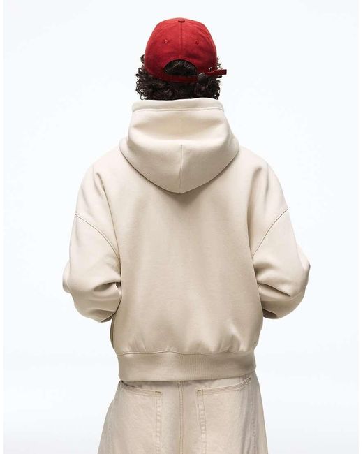 Bershka Natural Boxy Zip-up Hoodie for men