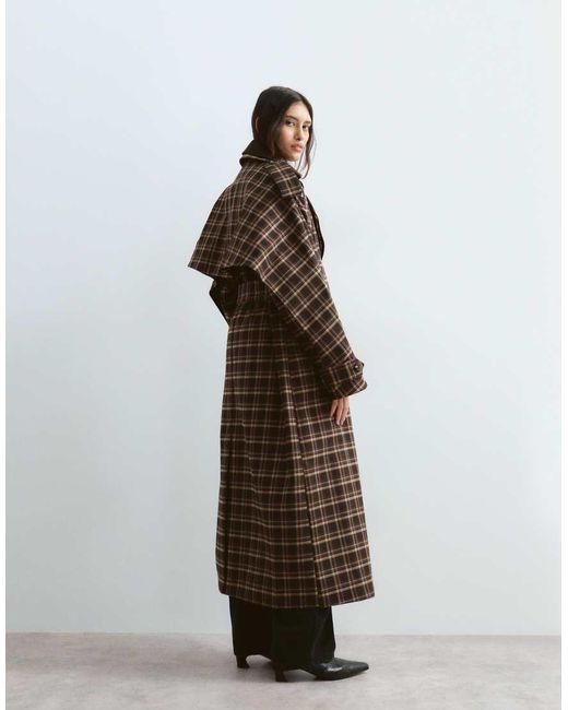 ARRANGE Brown Two Tone Lapel Double Breasted Trench Coat
