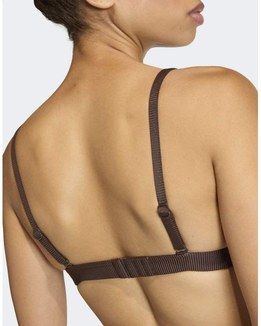 Adidas Originals Brown Iconisea Ribbed Padded Triangle Bikini Top