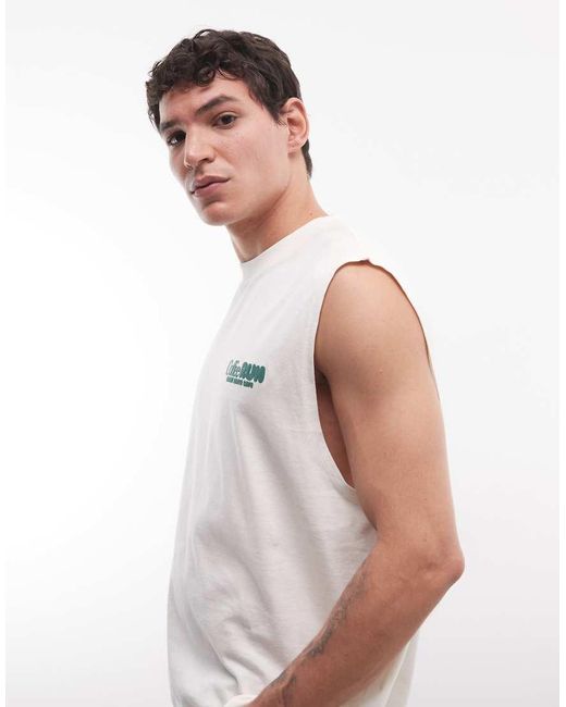 ASOS White Oversized Tank With Coffee Puff Print for men