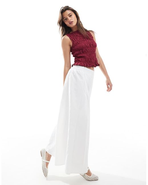 Falda Midi Blanca Plisada De Corte Amplio De New Look de color White