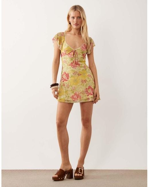 Miss Selfridge Natural Frill Sleeve Mini Dress