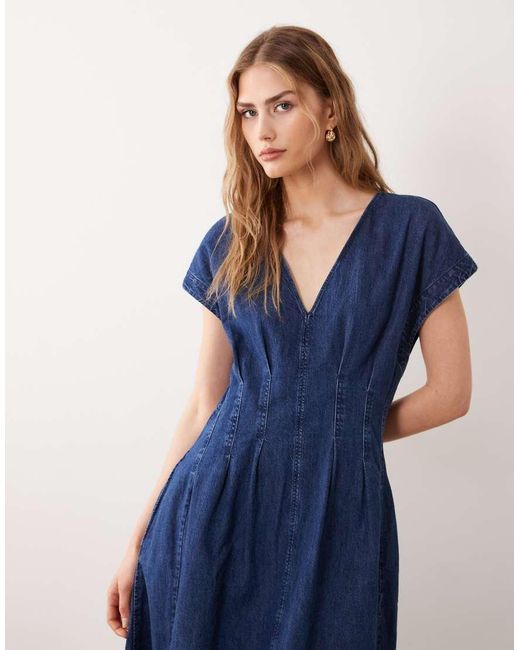 ARKET Blue Cinched Waist Denim Bubble Maxi Dress
