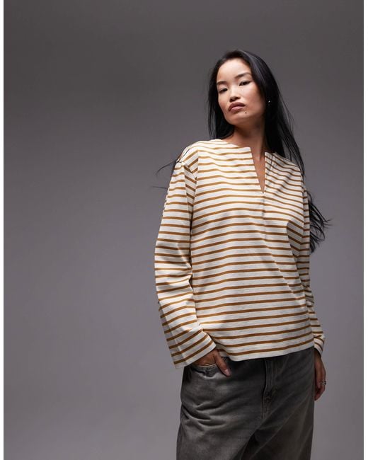 ARKET Gray Oversized Long Sleeve Jersey T-shirt With Open V Neck And Side Splits