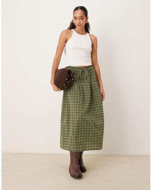 Neon Rose Green Tiered Check Midaxi Skirt