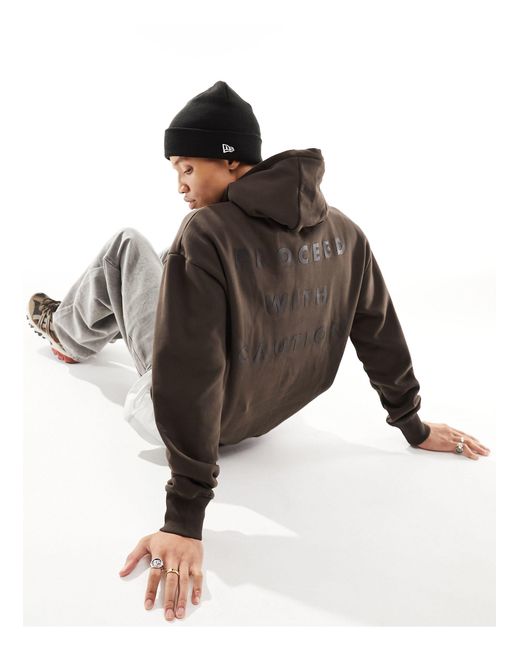 Pull&Bear Brown Proceed With Caution Hoodie for men