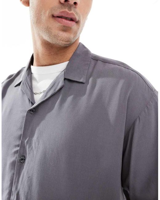 Jack & Jones Gray Revere Collar Short Sleeve Shirt for men