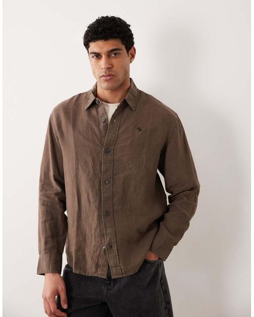 Abercrombie & Fitch Brown 100% Linen Long Sleeve Shirt for men