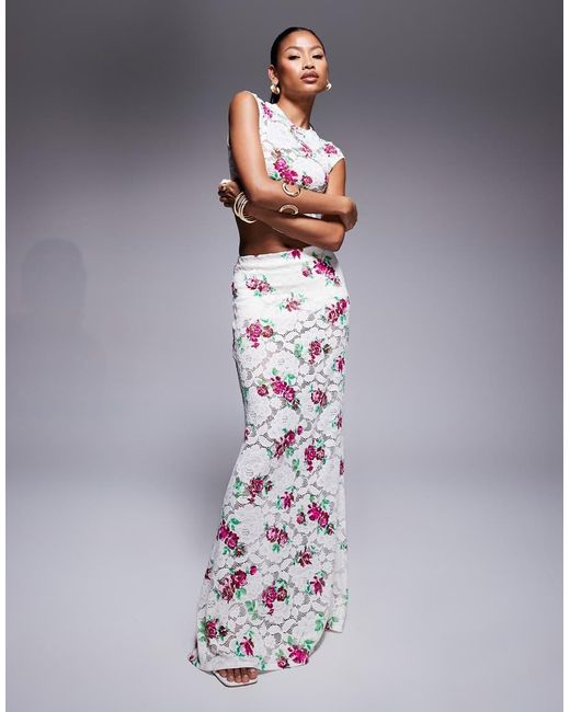 AFRM Gray Crochet Lace Maxi Skirt