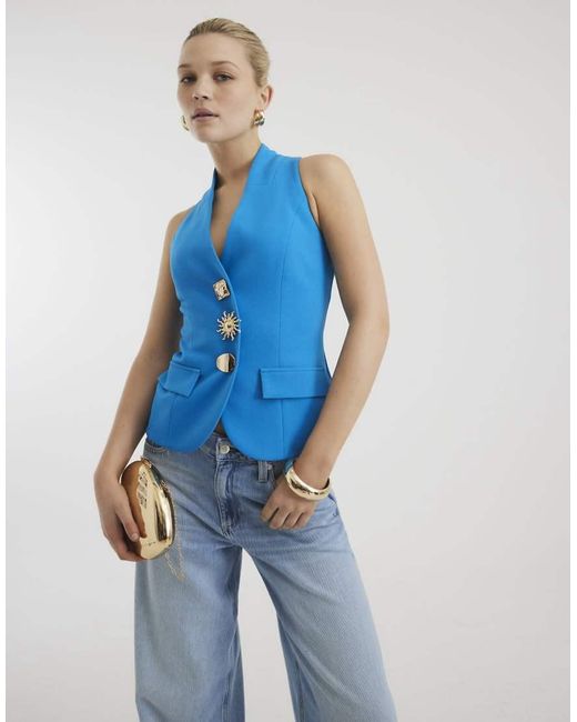 River Island Blue Sleeveless Button Detail Waistcoat