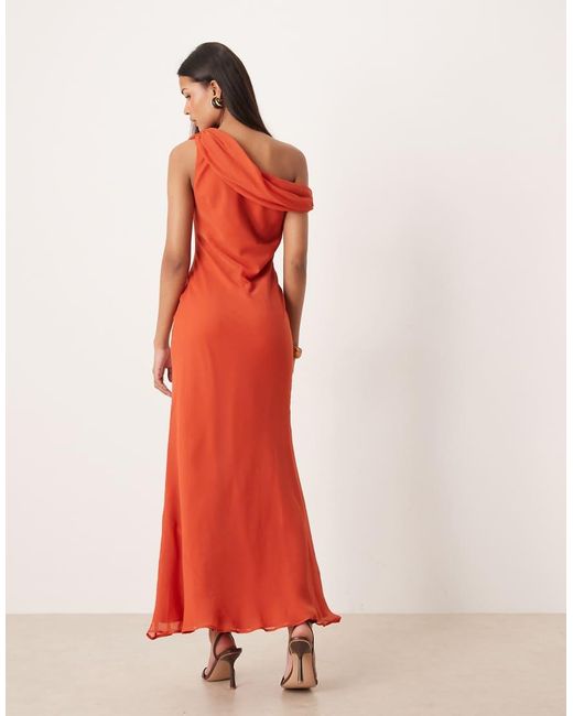 ASOS Red Fallen Twist Shoulder Chiffon Maxi Dress