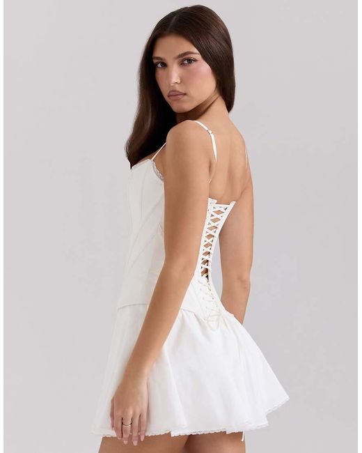 House Of Cb White Celia Cotton Built-In Bloomer Shorts Mini Skirt