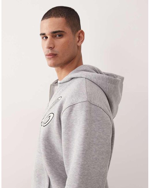 ASOS Gray Relaxed Boxy Zip Through Hoodie With Chain Stitch Embroidery for men