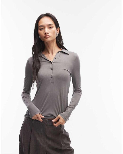 ASOS Multicolor Soft Semi Sheer Long Sleeve Polo Shirt