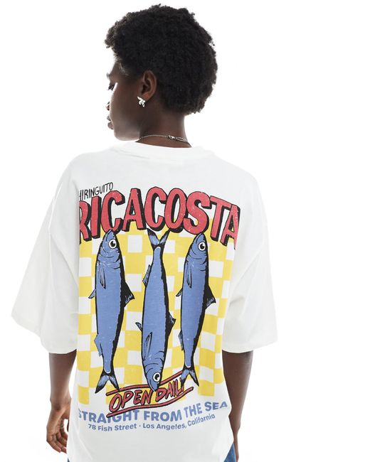 Pull&Bear White Ricacosta Sardines Graphic T-Shirt