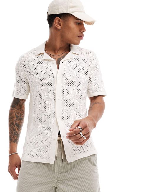 Camicia lavorata effetto pizzo bianca con bottoni di Hollister in White da Uomo