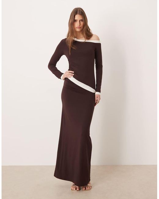 ASOS Brown Double Layer Detailing Slinky Asymmetric Maxi Dress