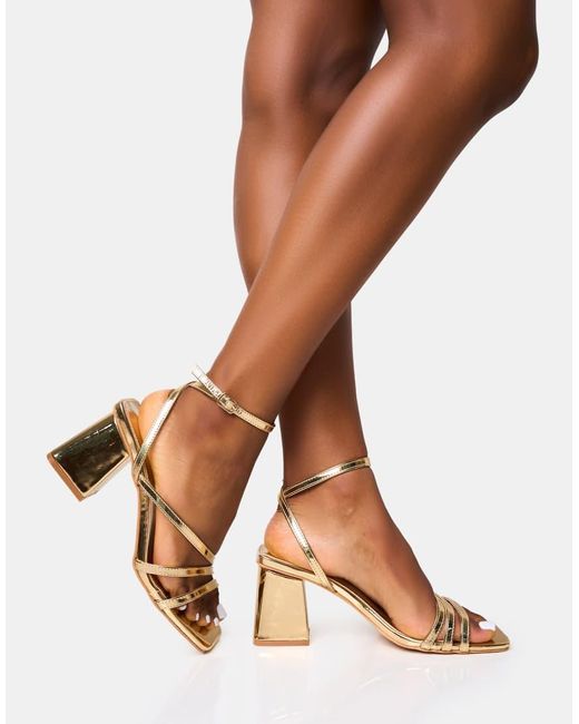 Public Desire Brown Robin Wide Fit Strappy Square Toe Mid Block Heels