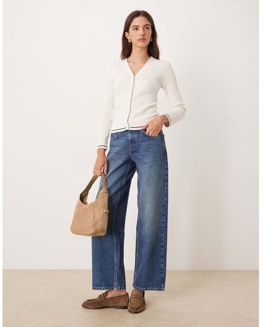 Calvin Klein White Woven Label Cable Knit Cardigan