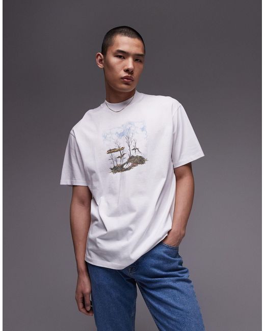 Topman White Premium Oversized Fit T-shirt With Woodland Chest Print for men