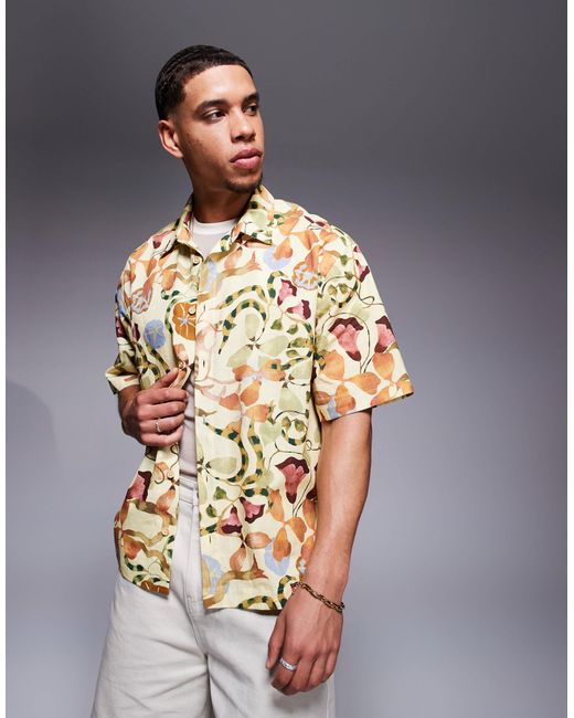 ASOS Gray Boxy Oversized Printed Shirt for men