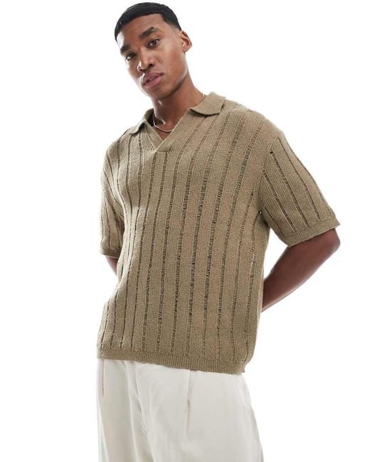 Pull&Bear Natural Knitted Polo for men