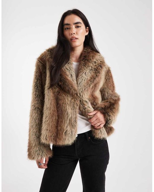 ASOS Natural Shawl Collar Faux Fur Jacket