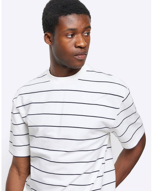 River Island White Regular Fit Ri Studio Stripe T-shirt for men