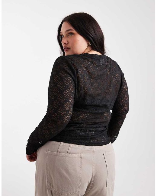 Noisy May Black Long Sleeve Lace Top