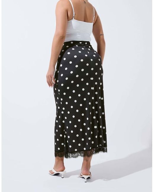 Yours Clothing White Polka Dot Lace Hem Skirt