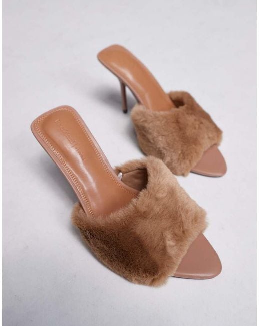 River Island White Faux Fur Heeled Mules