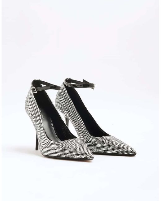 River Island White Crystal Heeled Court Shoe
