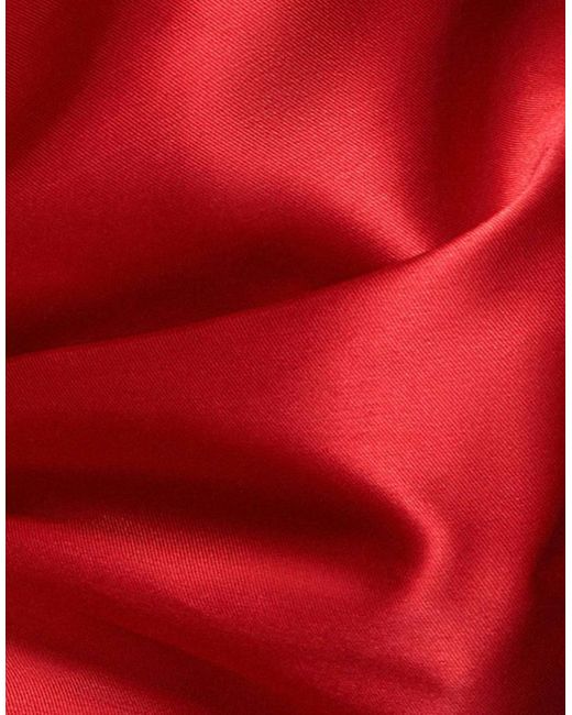 Goddiva Red Off Shoulder Back Satin Bow Mini Dress