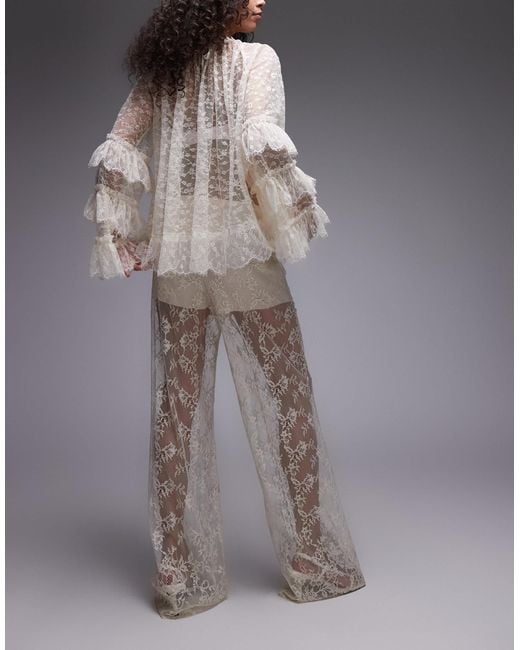 & Other Stories Gray Sheer Lace Trousers With Scallop Hem And Fitted Hotpants