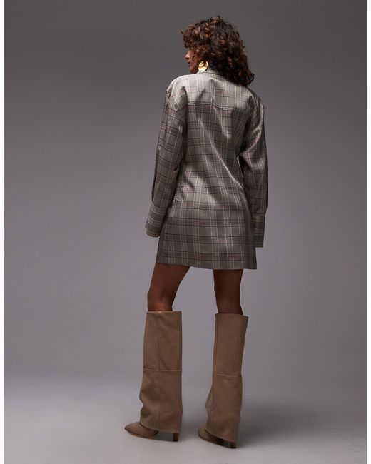 & Other Stories Gray – mini-hemdkleid mit grauen streifen und gerüschter wickelfront