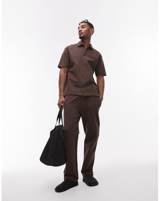 Topman Brown Premium Oversized Fit Button Through Interlock Jersey Shirt for men