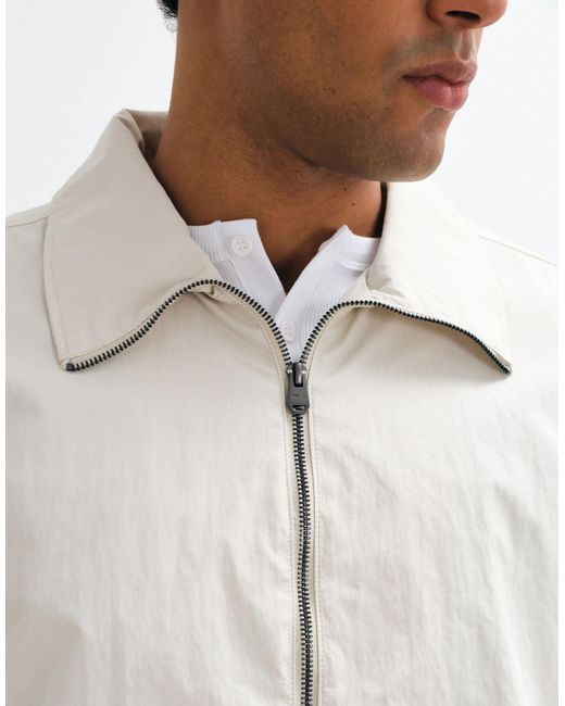 Mango White High Neck Zip Through Jacket for men