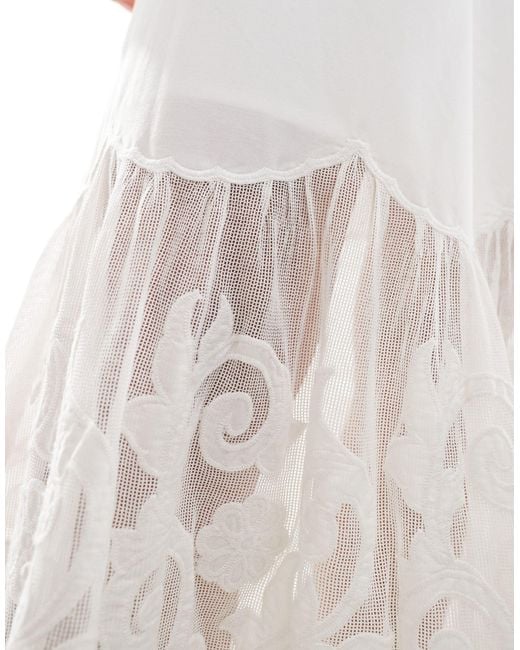Abercrombie & Fitch White Eyelet Tiered Linen Maxi Skirt