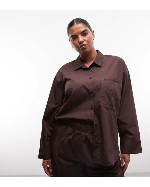 Noisy May Brown Oversized Shirt Co-Ord With Lace Pocket Detail