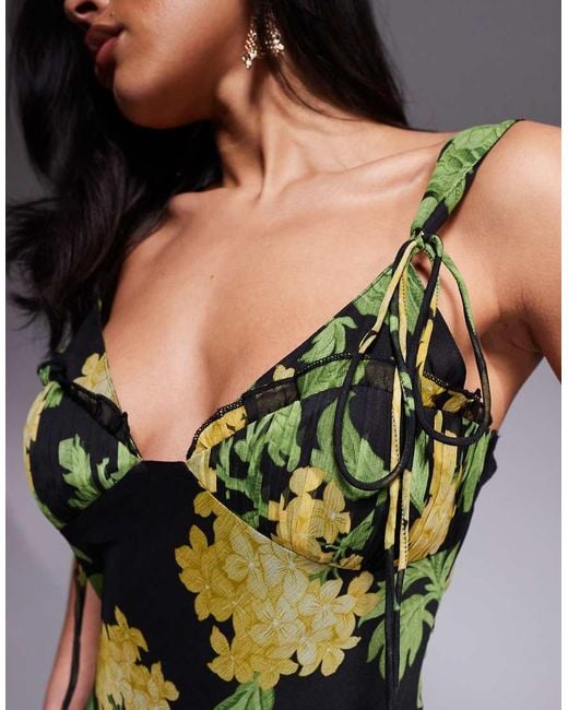 ASOS Multicolor Tie Detail Corset Bias Maxi Dress With Frills