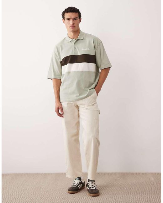 ASOS Green Heavyweight Oversized Stripe Polo for men