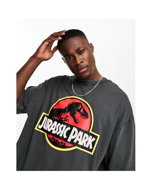 T-shirt unisexe oversize à motif jurassic park - délavé ASOS en coloris Black