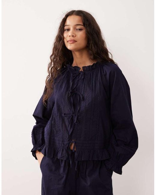 Nobody's Child Blue Lace Trim Pyjama Top And Trousers Set