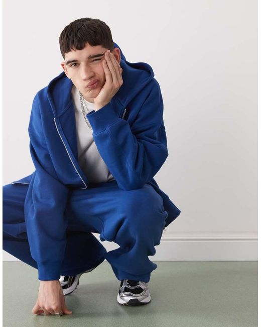 Collusion Blue Boxy Zip Through Hoodie Co-ord for men