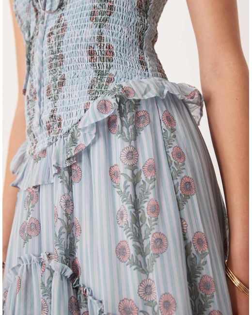 Vestito Midi Arricciato Blu Tenue Combo Con Volant di Free People in Blue