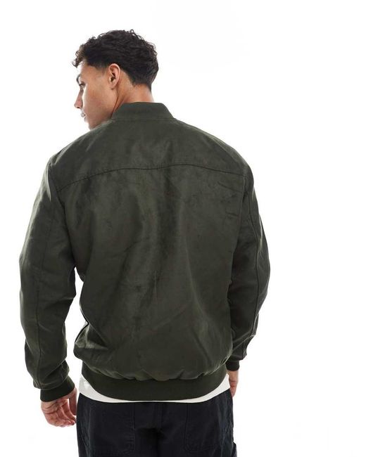 Only & Sons Green Faux Suede Bomber for men