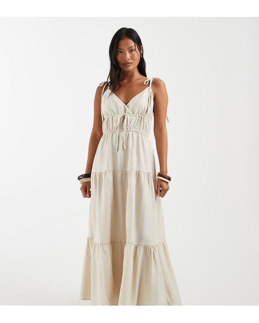 Vero Moda Natural Tie Shoulder Cami Midi Tiered Dress