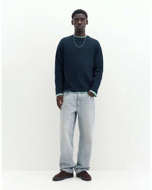 Pull&Bear Blue Heavy Weight Relaxed Fit T-shirt for men