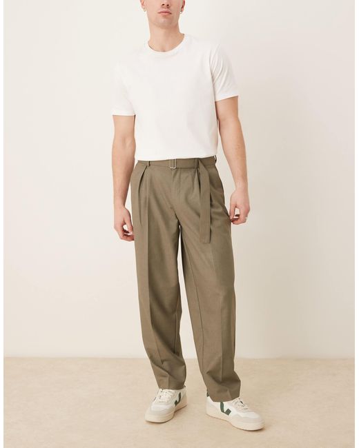 Pantalon élégant coupe oversize fuselée avec pli marqué à l'avant et ceinture - kaki ASOS pour homme en coloris Natural