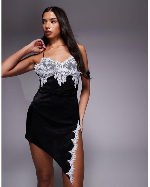 I.AM.GIA Women's Black Zarina Sculpting Satin Look Lace Contrast Asymmetric Hem Mini Dress - thefunkyskunk.ie I.AM.GIA Women's Black Zarina Sculpting Satin Look Lace Contrast Asymmetric Hem Mini Dress - thefunkyskunk.ie